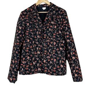 Snak Blazer Womens 10 Black Red Floral Quilted 100% Cotton Boho Indie Artisan